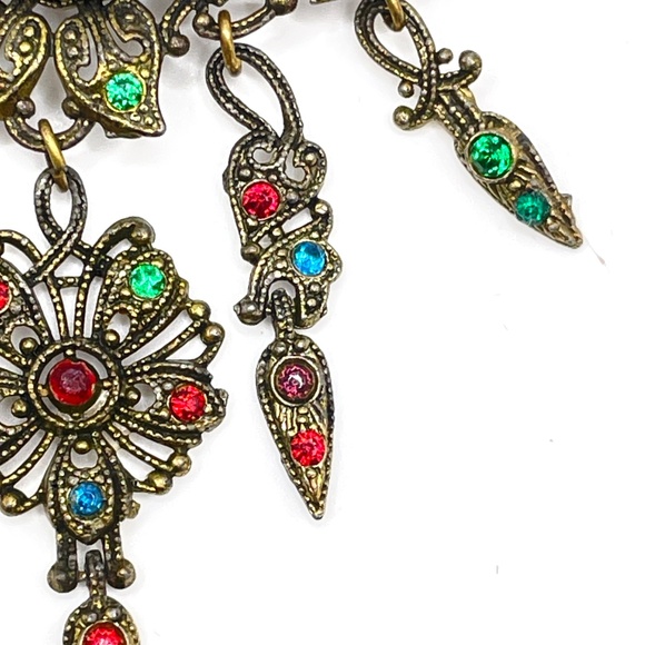 Vintage Czech? Filigree Multi Color Crystal Pin Brooch - Picture 12 of 14
